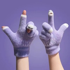 新款简约轻复古保暖分指漏指手套柔软加绒防风御寒触屏开孔手套