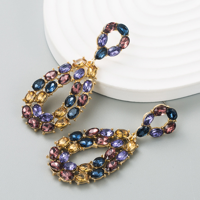 Women'S Gender Diamond Design Fashion Style Fashion Geometric Diamond Alloy Artificial Gemstones Earrings