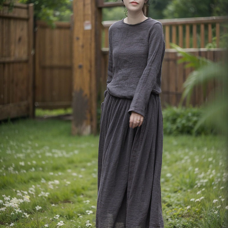Shan Qiannian Yi Spring and Autumn Retro Literature and Art Travel Style Big Swing Long Dress Ramie Cotton Temperament Lace-up Waist Lift dress Shan Qiannian Yi Spring and Autumn Retro Literature and Art Travel Style Big Swing Long Dress Ramie Cotton Temperament Lace-up Waist Lift dress