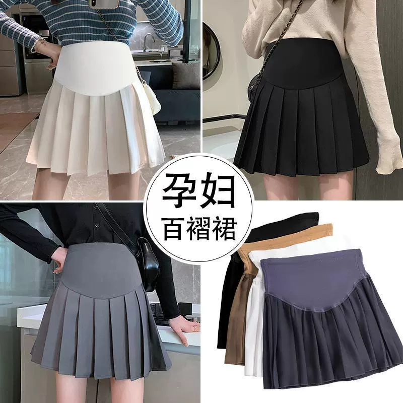 Юбка для беременных, осенне-зимняя юбка А-силуэта, поддерживающая живот, короткая плиссированная юбка, весенне-осенняя юбка, одежда для беременных, зимняя одежда.