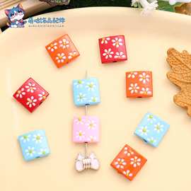 合金烤漆滴油小雏菊花图片正方形穿孔隔珠 DIY饰品项链手机链配件