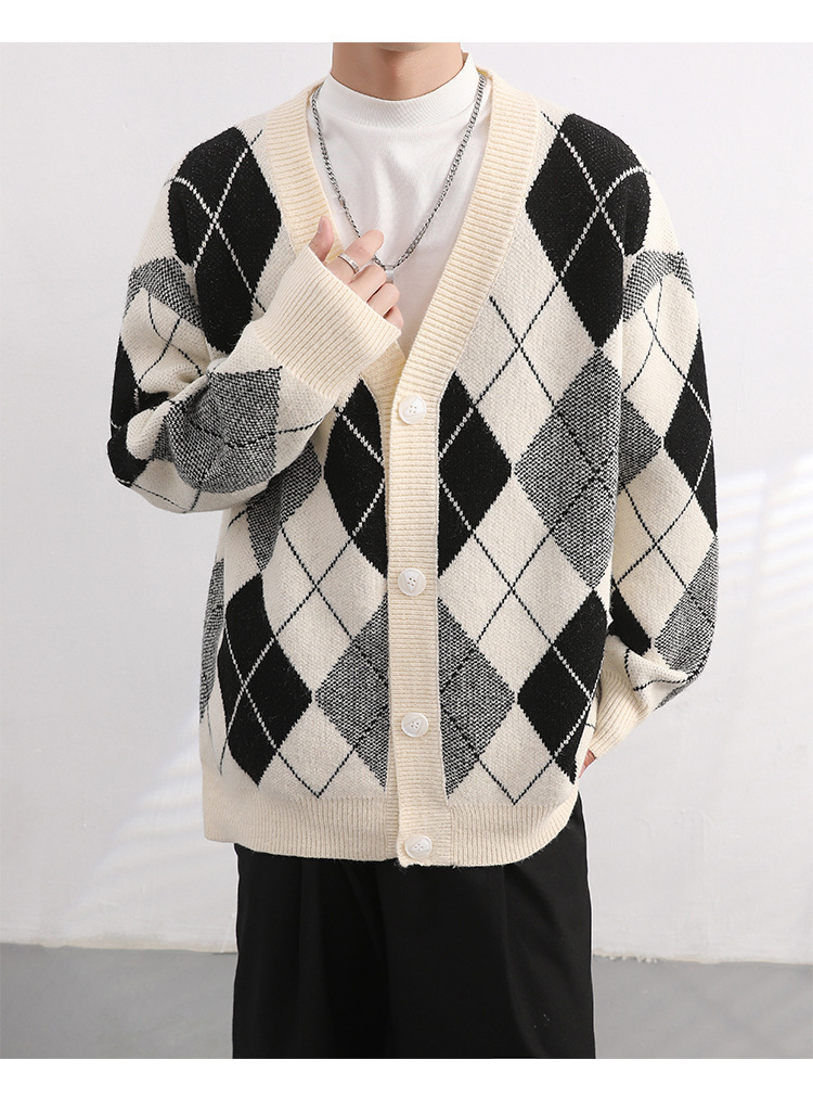 Classic Diamond Sweater Men's V-Neck Knit Jacket Image 5
