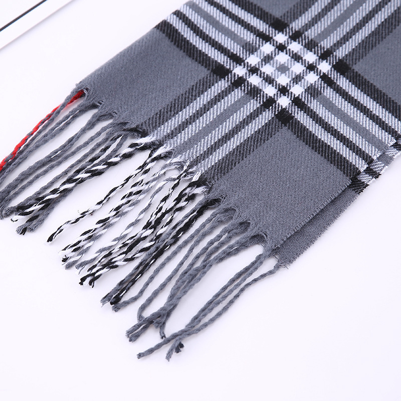 新款巴格子冬季男士围巾欧美仿羊绒英伦格子流苏装饰保暖青年围脖