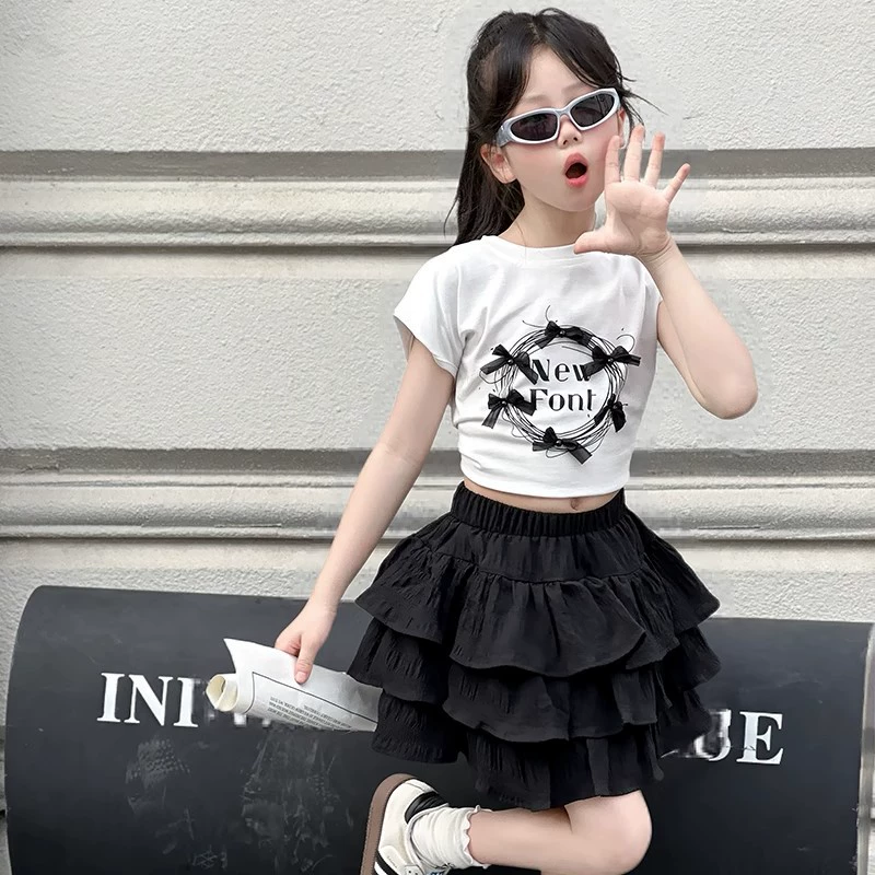 Summer clothing, set, short short sleeve T-shirt, mini-skirt, skirt, trousers, with short sleeve, fitted, western style