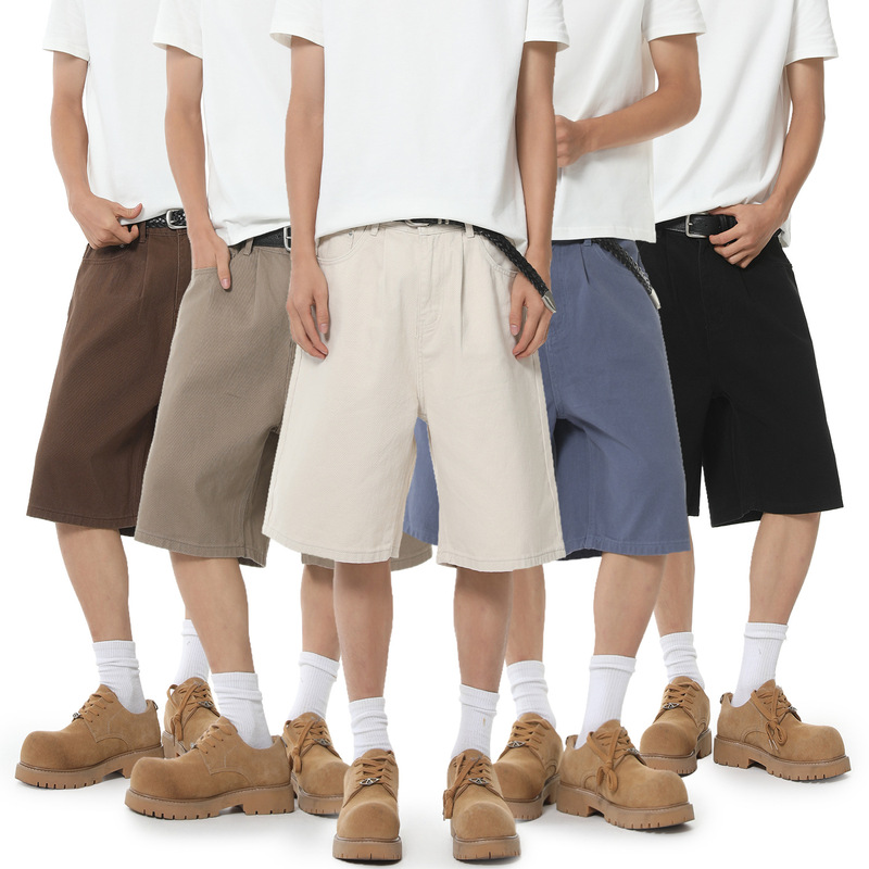 Mtlclothes Men's Simple Style Straight Wide-Leg Solid Color 100% Cotton Shorts Versatile Everyday Five-Point Denim Shorts Mtlclothes Men's Simple Style Straight Wide-Leg Solid Color 100% Cotton Shorts Versatile Everyday Five-Point Denim Shorts