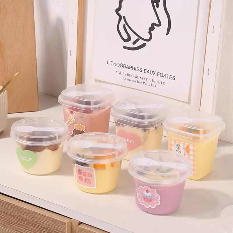 一次性布丁杯带盖果冻甜品包装盒网红双皮奶专用杯子慕斯酸奶杯