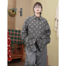 秋冬新文艺复古原创女装灰色波点翻领宽松显瘦大码休闲开襟棉衬衫