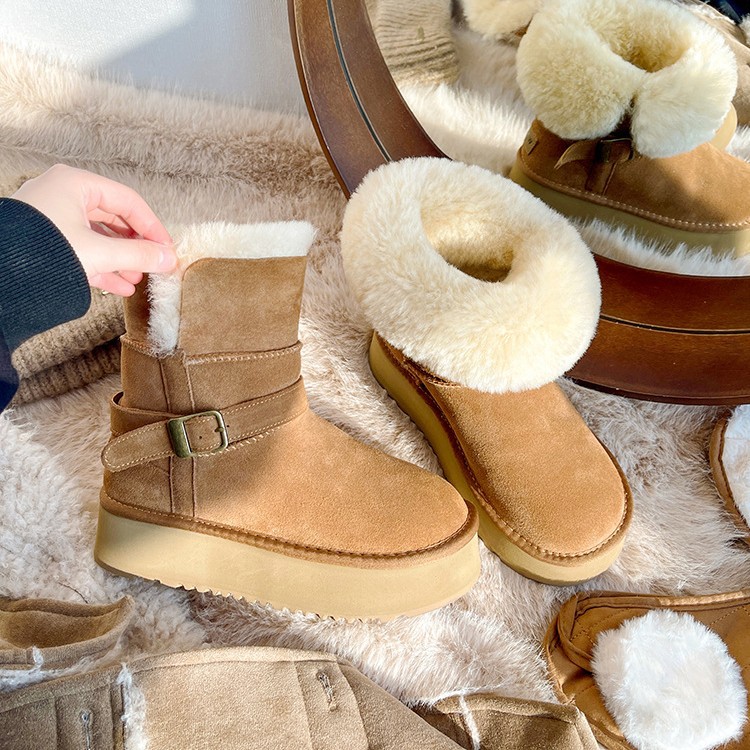 潮不南~桑坡厚底雪地靴2025新款冬季加绒加厚皮毛一体东北棉鞋女