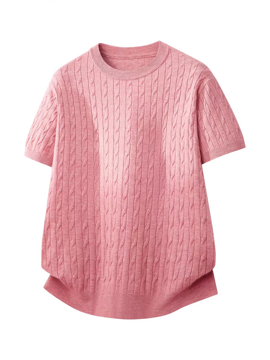 Yimicang New High-End Short-Sleeve Sweater for Men and Women, Casual Knitted Half-Sleeve Round Neck Solid Color Versatile Base Shirt