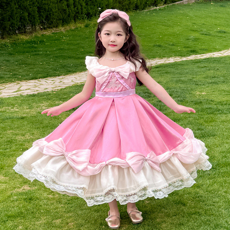 Girls Princess Dress Summer 2025 New Style Kidsren's Bow Dress Classy Dress Birthday Tutu Skirt