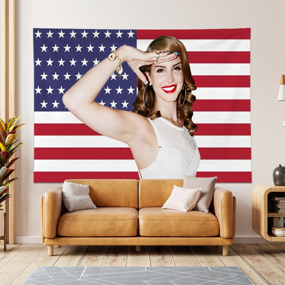 (2개) SOS QUINN CHAOS 레코드 표지 태피스트리 스타가 성조기 태피스트리를 걸고 포즈를 취하고 있습니다.