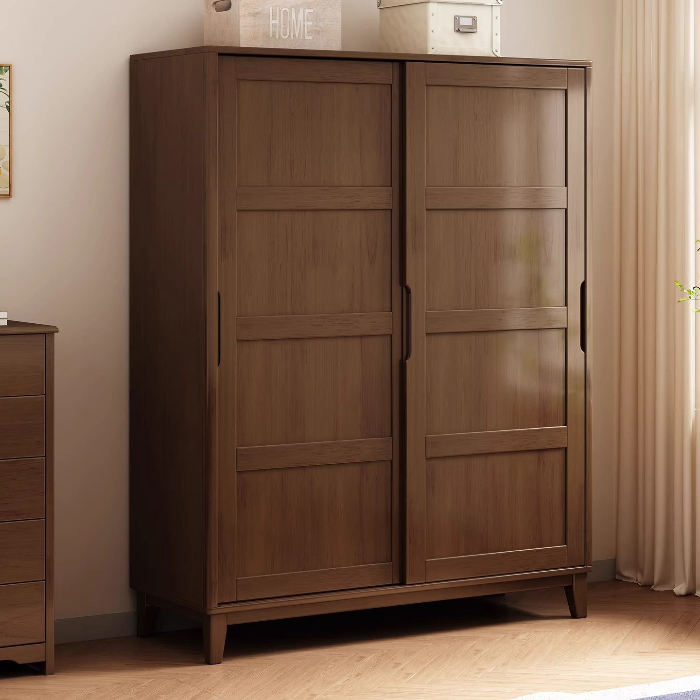 Nordic Solid Wood Wardrobe Simple Sliding Door Wardrobe Home Bedroom Storage Cabinet Economical Two-Door Wardrobe Storage Cabinet
