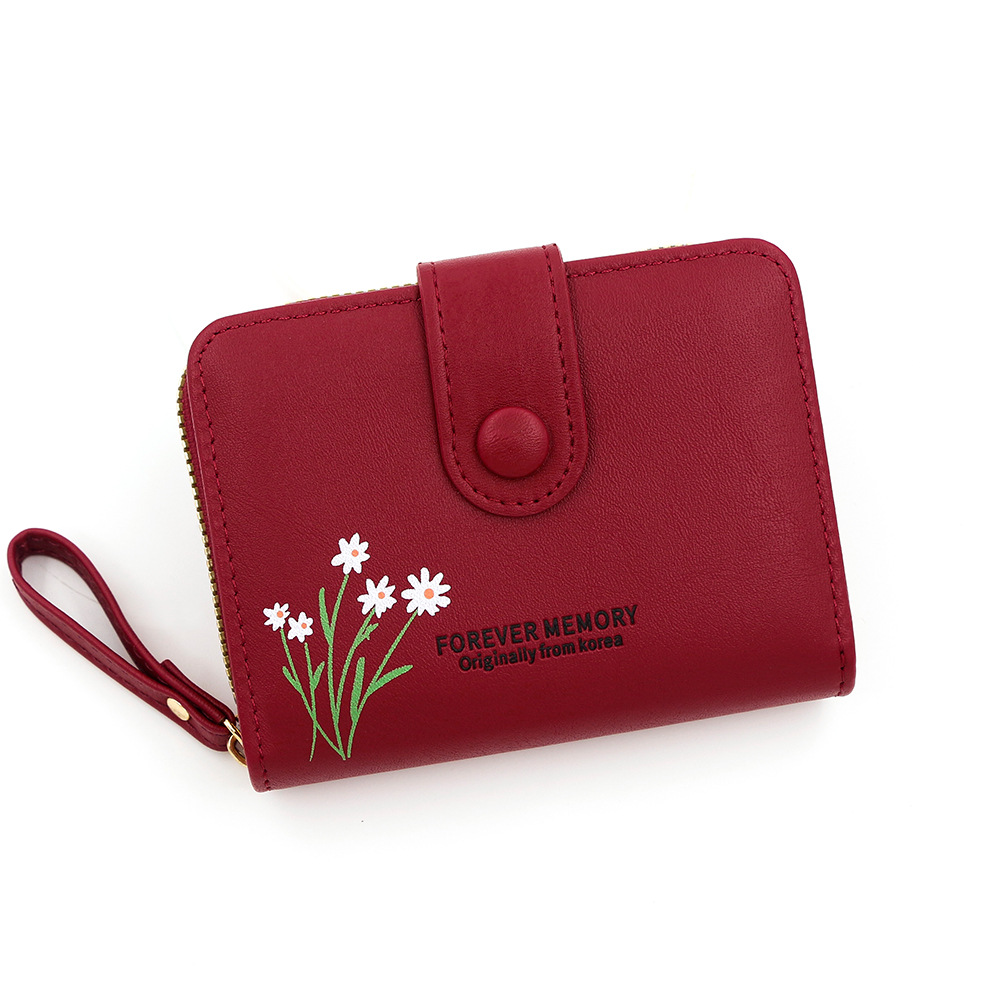 Fresco estilo coreano flor pequeña billetera corta tarjeta de órgano hebilla bolso de cambio bolso de cremallera bolsa de mano
