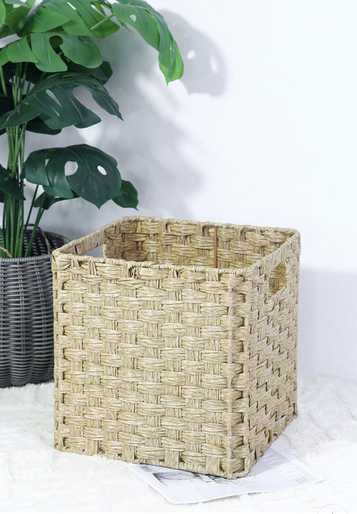 Cesta de almacenamiento de calabaza de agua tejida a mano imitación de vid, cesta de almacenamiento de algas plegable de gabinete de cuadrícula, cesta de almacenamiento