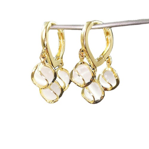  new lily of the valley cat's eye earrings niche high-end earrings exquisite simple earrings