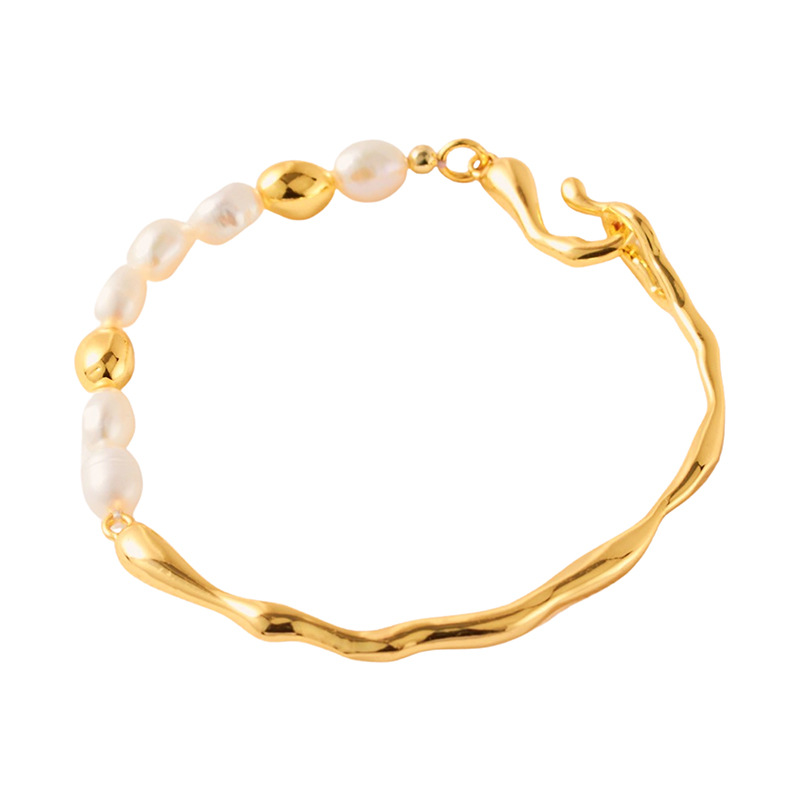 Beaded, Plating Design Elegant Irregular Freshwater Pearl Brass 18K Gold Plated In Bulk