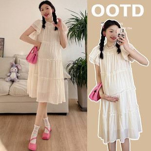 2024 hot mom maternity dress new ruffle sleeve white fairy dress fresh sweet pregnant women dress summer dress