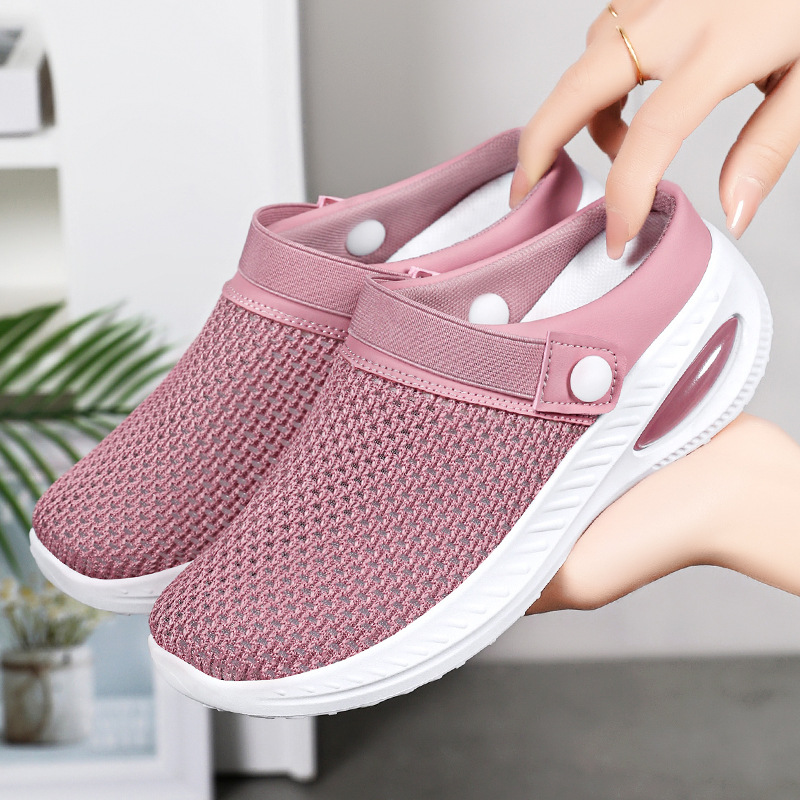 Zapatos mujer verano nuevo estilo zapatillas casuales Flying Weaving transpirable transpirable zapatos de mujer zapatos de mujer medio arrastrados zapatos perezosos mujer