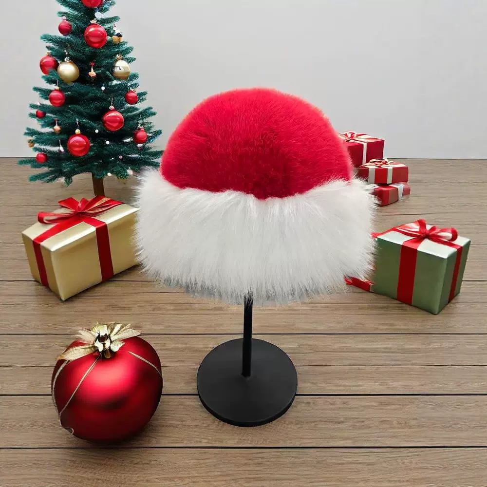圣诞节新款仿皮草蒙古圣诞帽成人节日装饰保暖毛绒帽子跨境货源