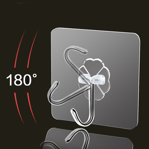 Transparent seamless hook, kitchen and bathroom transparent sticky hook, punch-free multifunctional towel hook, transparent hook