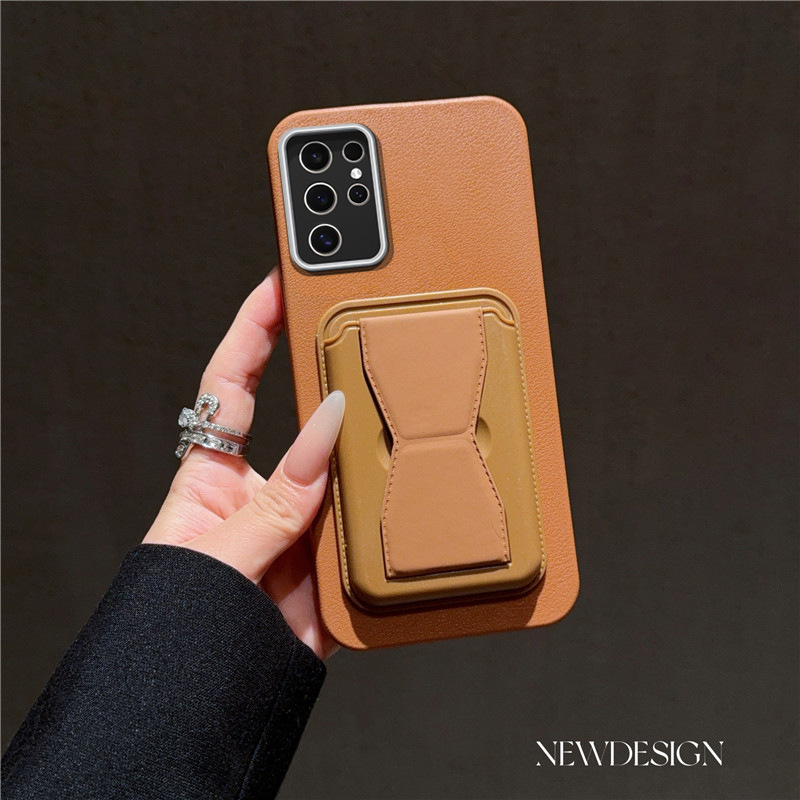 素皮棕色+棕色插卡支架