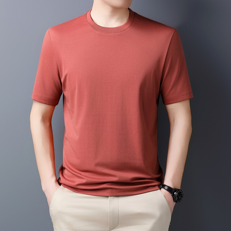 New Round Neck Short-Sleeved T-Shirt for Young and Middle-Aged Men, Fashionable Mercerized Cotton Pure Color Clean Version Simple High-End T-Shirt Top New Round Neck Short-Sleeved T-Shirt for Young and Middle-Aged Men, Fashionable Mercerized Cotton Pure Color Clean Version Simple High-End T-Shirt Top