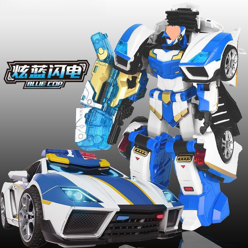 Dazzling Blue Mecha Transforming Fighter Lightning Agent Transforming Robot Car Toy for Children Boys