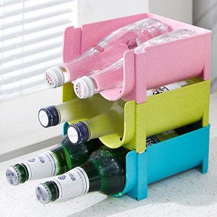 Wheat Straw Refrigerator Beer Beverage Pop Can Storage Box Household Red Wine Bottle Holder Stacked Wine Storage Rack