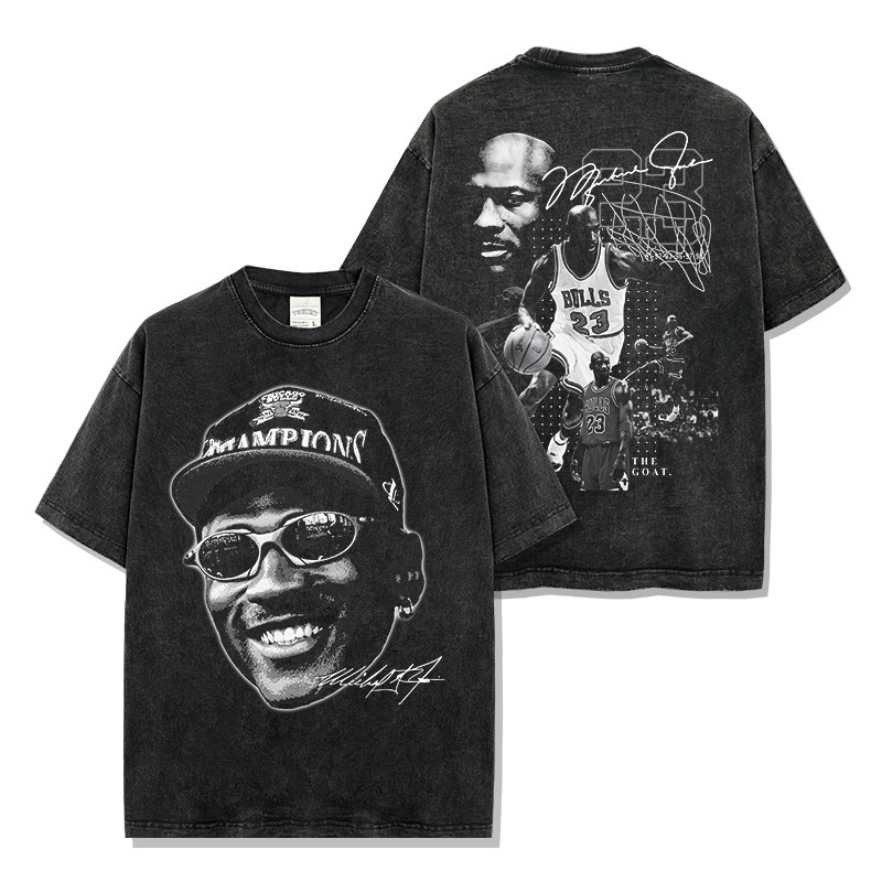 Cross-border American Retro Flying Trapeze Double-sided Digital Printed Short-sleeved T-shirt Loose Heavy-weight Crewneck Hooded Sweat