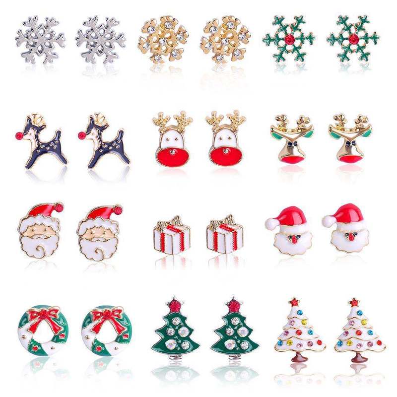 ヨーロッパとアメリカのクロスボーダークリスマスシリーズクリスマスイヤリングサンタギフトスノーフレークイヤリングイヤリングヘラジカ雪だるまイヤリング|undefined