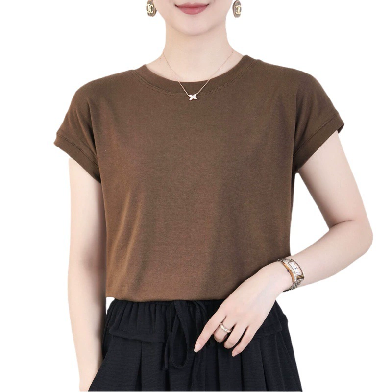 Прямые поставки с фабрики Douyin маленький летающий рукав новый универсал тонкий круглый вырез сплошной цвет дизайн чувство ниша топ рукав летучая мышь