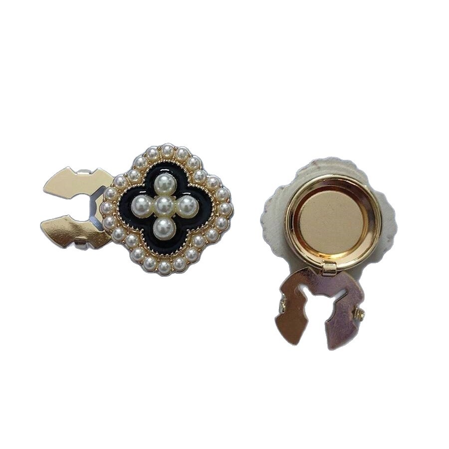 Button Cover: Luxurious Four-leaf Clover Versatile Cufflinks, Pearl Shirt Collar Decorative Buttons_voghion.com