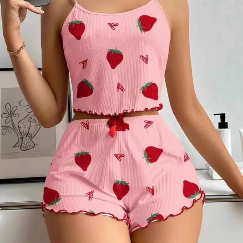 Клубника, комплект, пижама, европейский стиль, утягивающий эффект