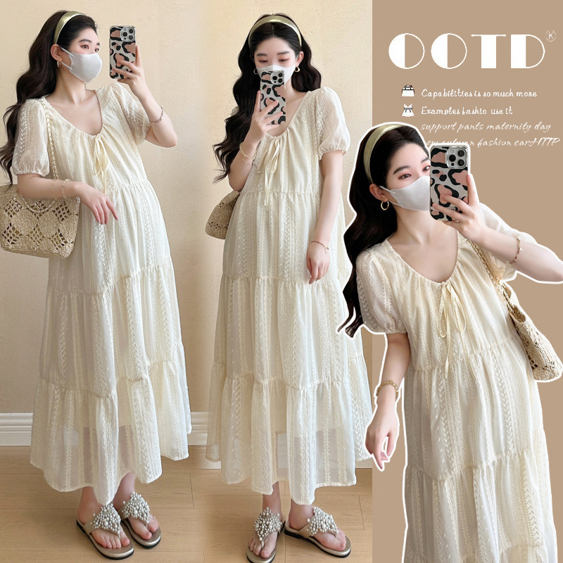 Maternity Summer Fashion Mom New Korean Fashion Heavy Embroidery Age-reducing Loose plus size Slim Elegant dress