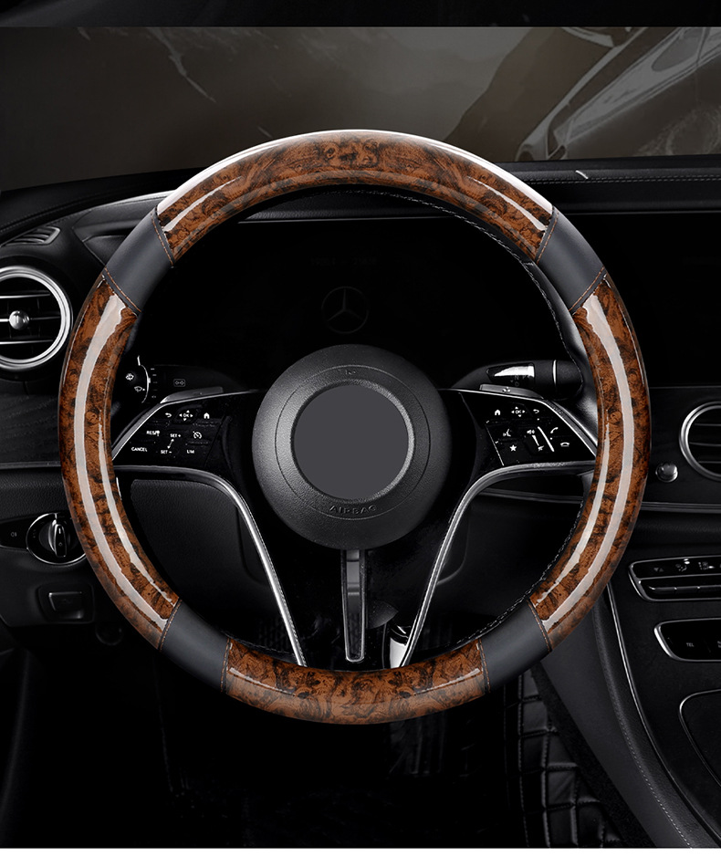 Car steering wheel cover in stock, peach wood grain, ultra-thin, breathable, non-slip, round handle cover, suitable for all seasons