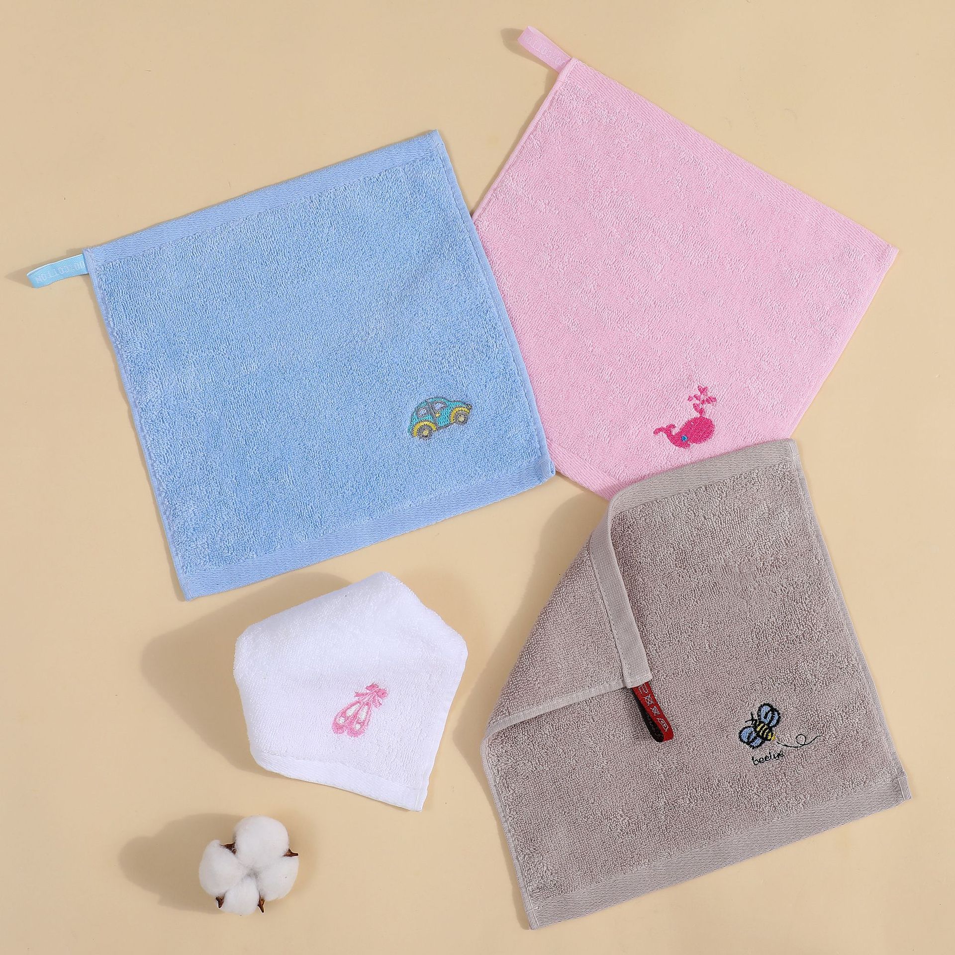 Children's Embroidered Square Towel, Suitable Kindergarten, Personalized Small Towel Home Use, Cotton Handkerchief For_voghion.com