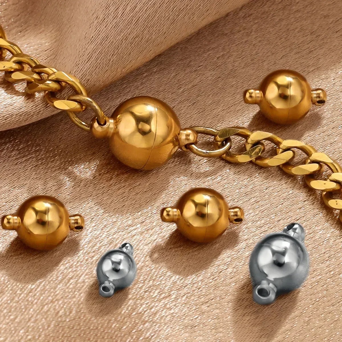 Acero inoxidable pulido magnético hebilla redonda imán cola hebilla conector titanio acero pulsera de cuero que hace accesorios de la joyería DIY