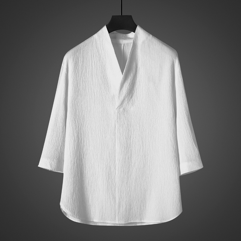 Chinese Style summer men's retro trendy Ice Silk 7-quarter sleeve T-shirt loose plus size Zen clothing thin half sleeve T-shirt men Chinese Style summer men's retro trendy Ice Silk 7-quarter sleeve T-shirt loose plus size Zen clothing thin half sleeve T-shirt men