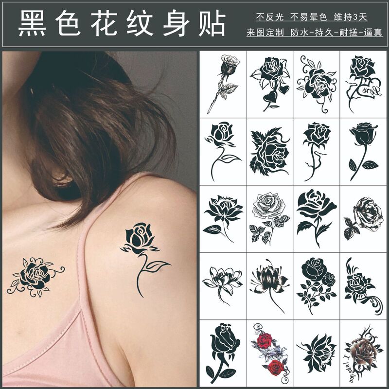 Tattoo Sticker Waterproof Lasting Girl Cute Sexy Flower Butterfly Chest Ankle 3D Bianhua Realistic Collarbone Sticker