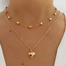 跨境热销双层爱心项链欧美潮流爱心吊坠时尚简约高级感双层项链