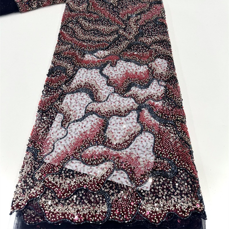 Textura ondulada multicolor industria pesada diamante de alta densidad lenteja tela de tubo de perlas vestido de boda moda tela de vestido