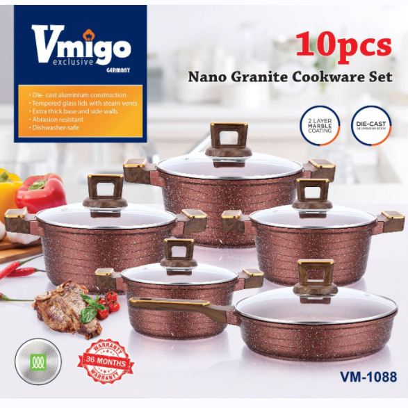 Vmigo marca 10 piezas conjunto de bandejas antiadherentes arroz de arroz de piedra de cocina de cocina de aluminio para el hogar conjunto de platos