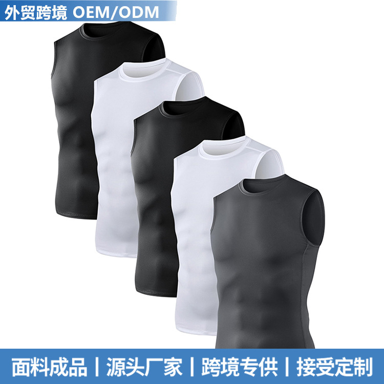 Cross-border foreign trade summer elastic quick-dry sports vest breathable tight-fitting shirt for men fitness running training T-shirt top