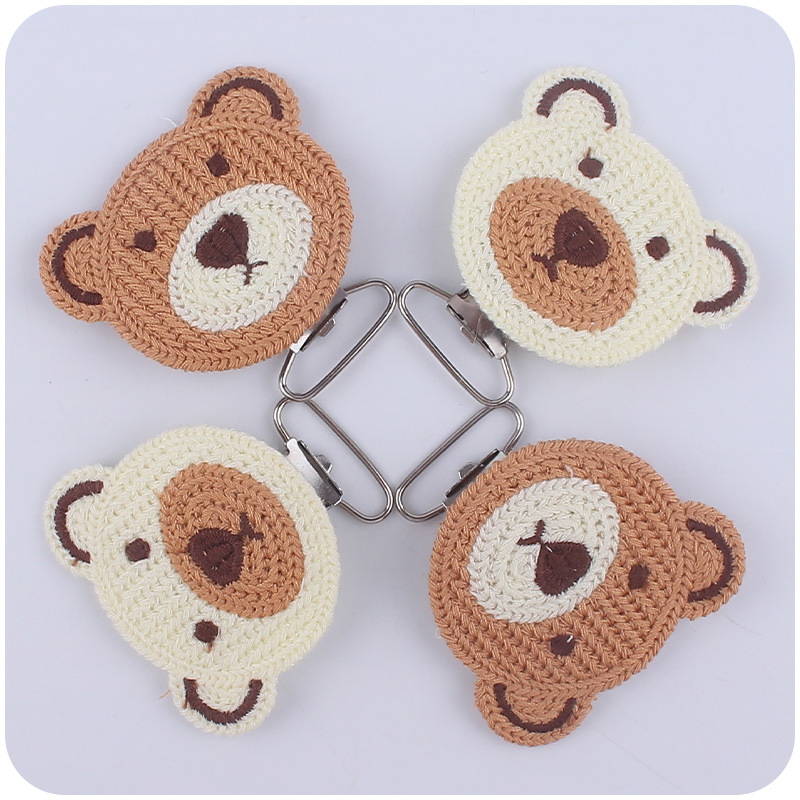 Nuevos suministros para bebés crochet DIY oso cabeza chupete clip bebé oso de dibujos animados clip chupete cadena anti-caída cadena accesorios