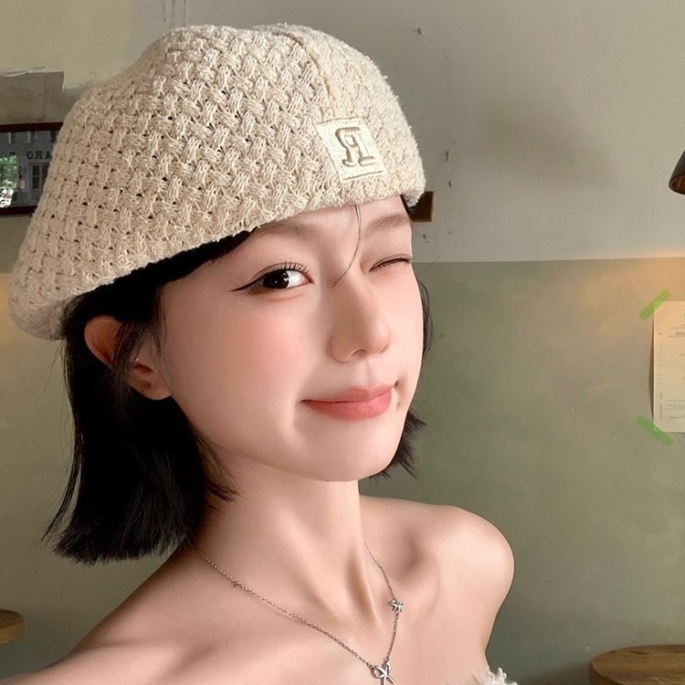 日系复古针织贝雷帽女夏季镂空透气大头围显脸小小众百搭画家帽子|undefined