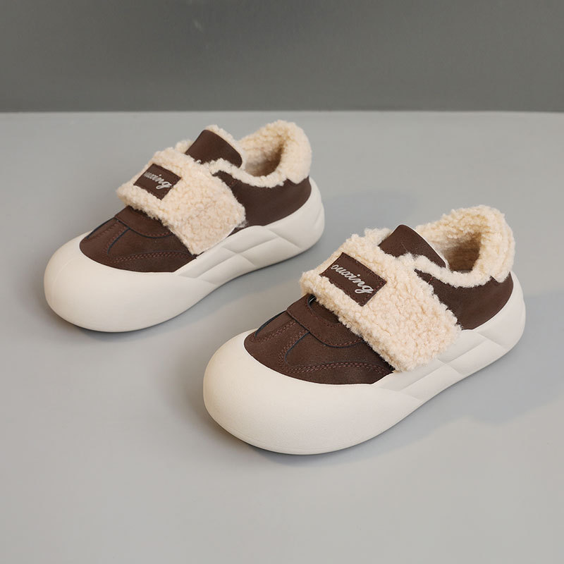 G3512 Neue, warme Damen-Baumwollschuhe für Herbst und Winter mit dicker Fleecesohle, einfarbig, schlicht, lässig, für Studentinnen._voghion.com