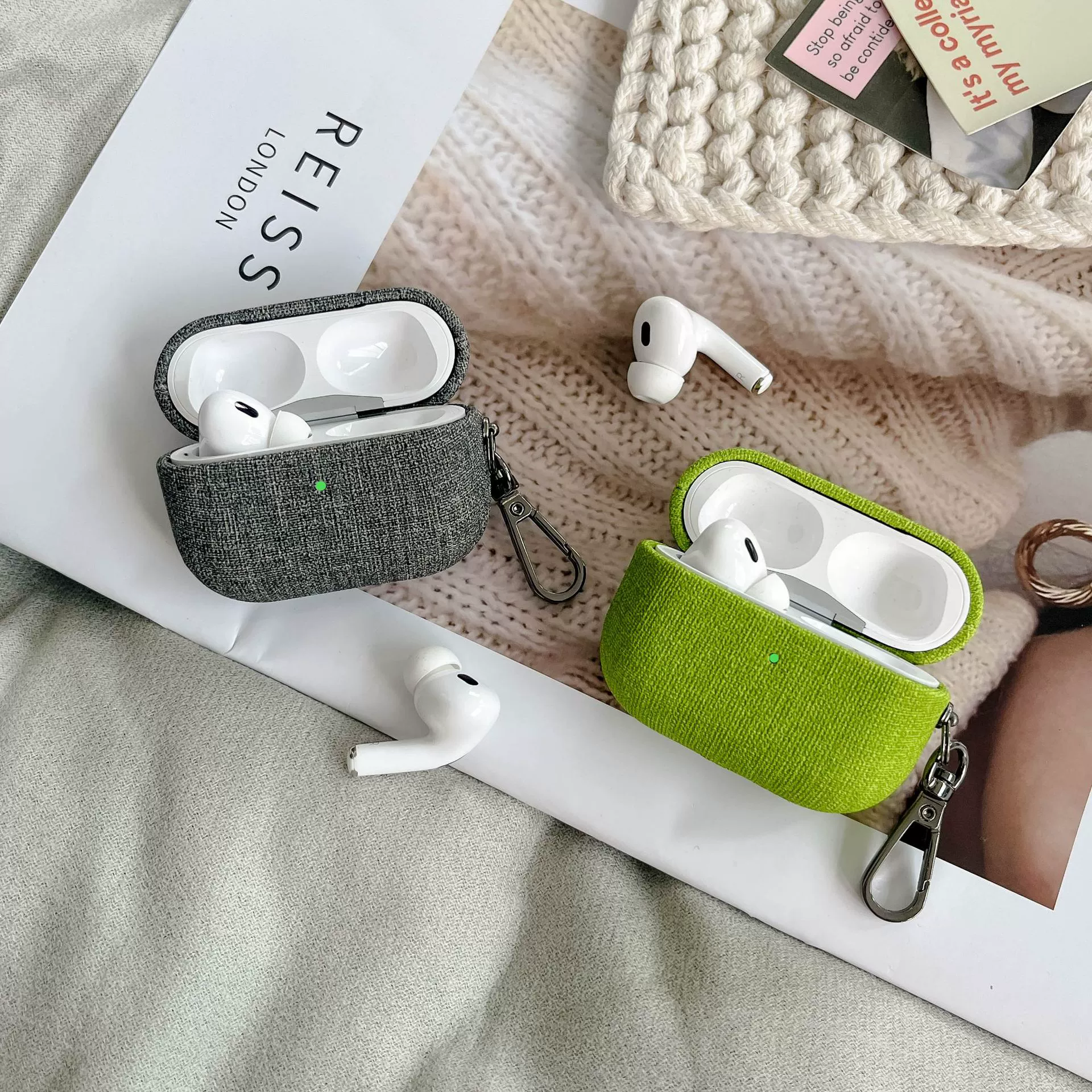 Новый защитный комплект из денима AIRPODSPRO2 ткань образец новая 4-е поколение ушная раковина PU ремень подвесная пряжка без следов клея