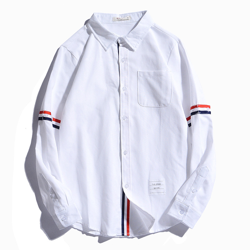 Chemise à manches longues pour hommes, tendance coréenne décontractée, belle chemise d'automne décontractée Joker, manteau à doublure blanche, pouces._voghion.com