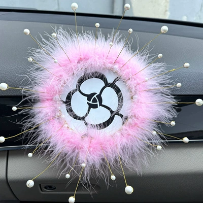 instrument panel cute feather car – Anti-slip mat - pearl-camellia-pink-feather