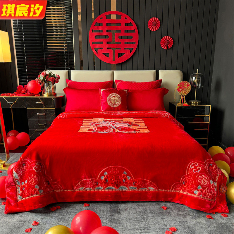 중국 스타일 웨딩 담요 큰 빨간 웨딩 담요 봄과 가을 더블 담요 여자의 동반 선물 제공 담요